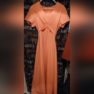 Vintage 1970s Peach Prairie Long Dress Size 14
